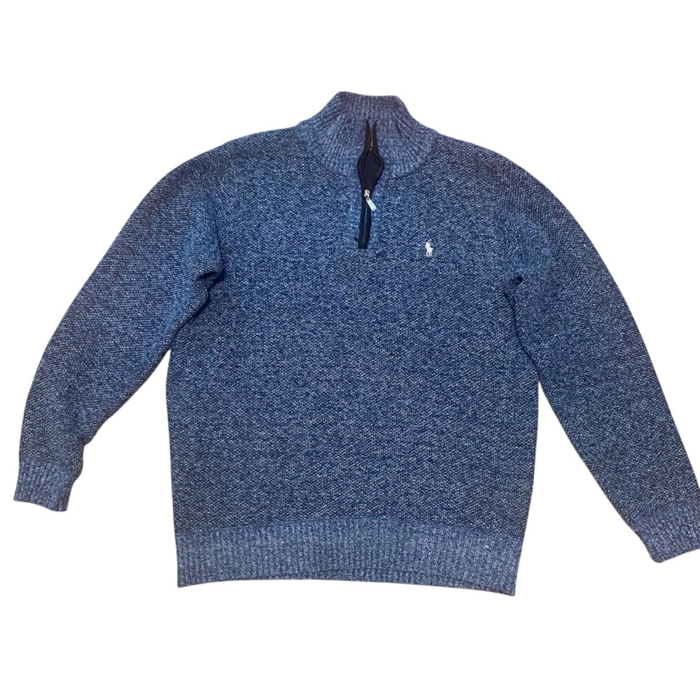 Polo Ralph Lauren Men's Heathered Blue 1/4 Zip-Up Sweater Patch Elbows Sz 3XL